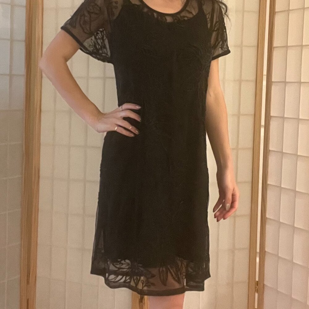 Vintage (by April Cornell) black sheer beaded shift dress